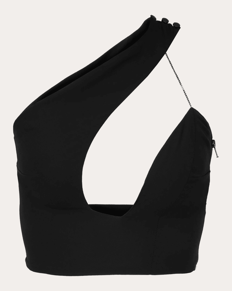 byVarga Women's Bria Cutout Asymmetric Crop Top in Black Polyester/Silk