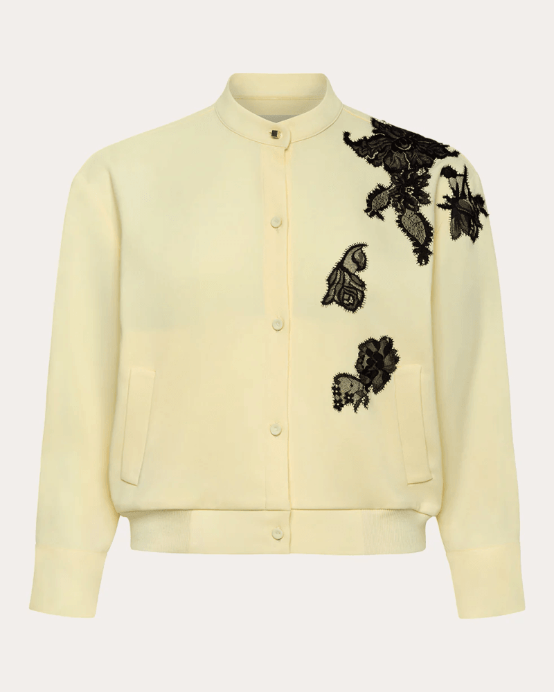 Hellessy Women's Lazlo Lace Crepe Cinched Blouse in Yellow Polyester/Spandex