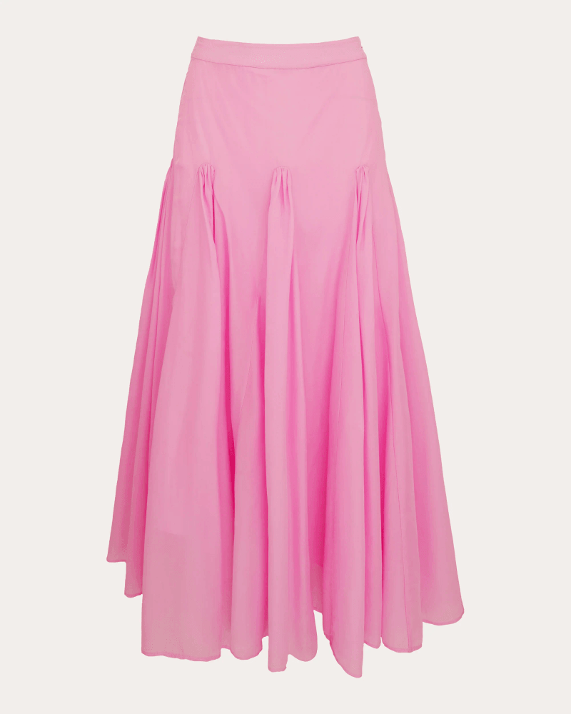 Azeeza Women's Sienna Crepe de Chine Godet Midi Skirt in Pink Viscose/Polyester/Silk