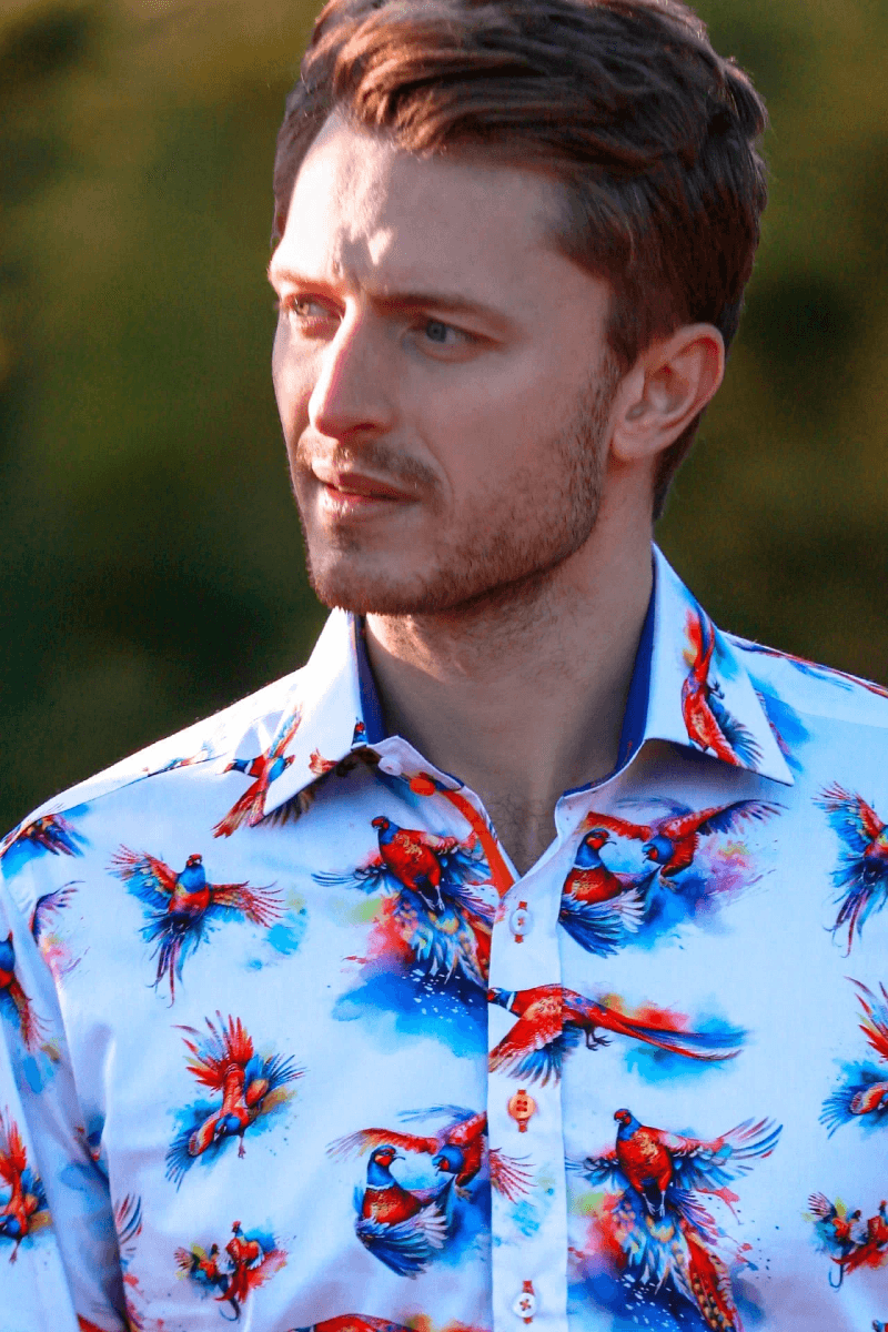 WATERCOLOR PHEASANT PRINT SHIRT
