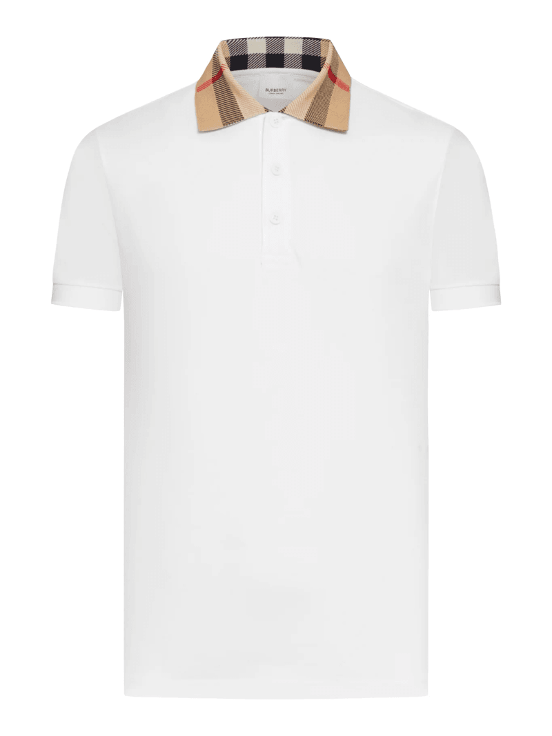 COTTON PIQUÉ POLO SHIRT WITH BURBERRY CHECK COLLAR - Burberry - Man