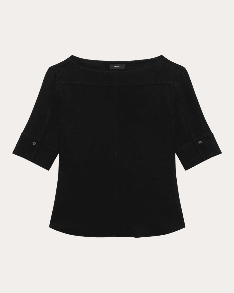 Theory Women's Admiral Crepe Seamed Boatneck Top in Black Polyester/Acetate