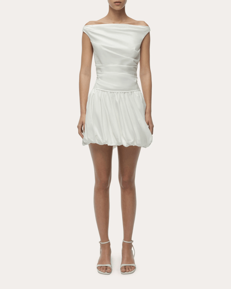 SIMKHAI Women's Salina Poplin Boatneck Bubble Mini Dress in White Cotton/Polyester