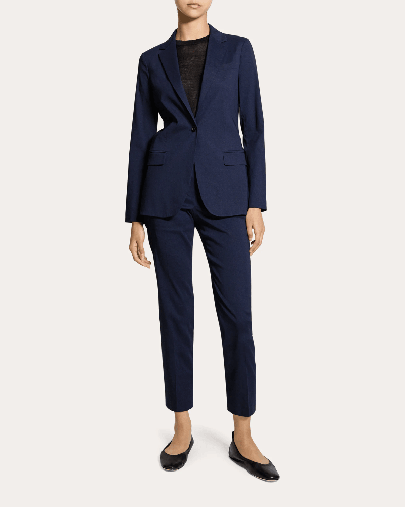 Theory Women's Treeca Good Linen Cropped Pull-On Pants in Blue Linen/Viscose/Elastane