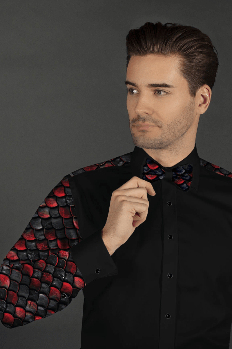 DRAGON SCALES MEN'S TUXEDO SHIRT WITH BOW TIE