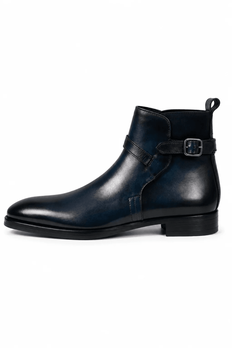 Hand-Painted Blue Leather Boots