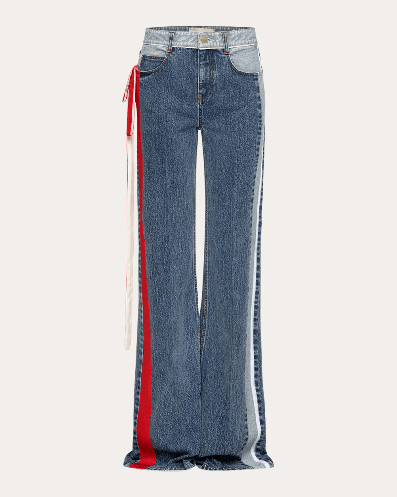 Hellessy Women's Ben Satin Ribbon Straight-Leg Jeans in Red Cotton/Denim/Elastane