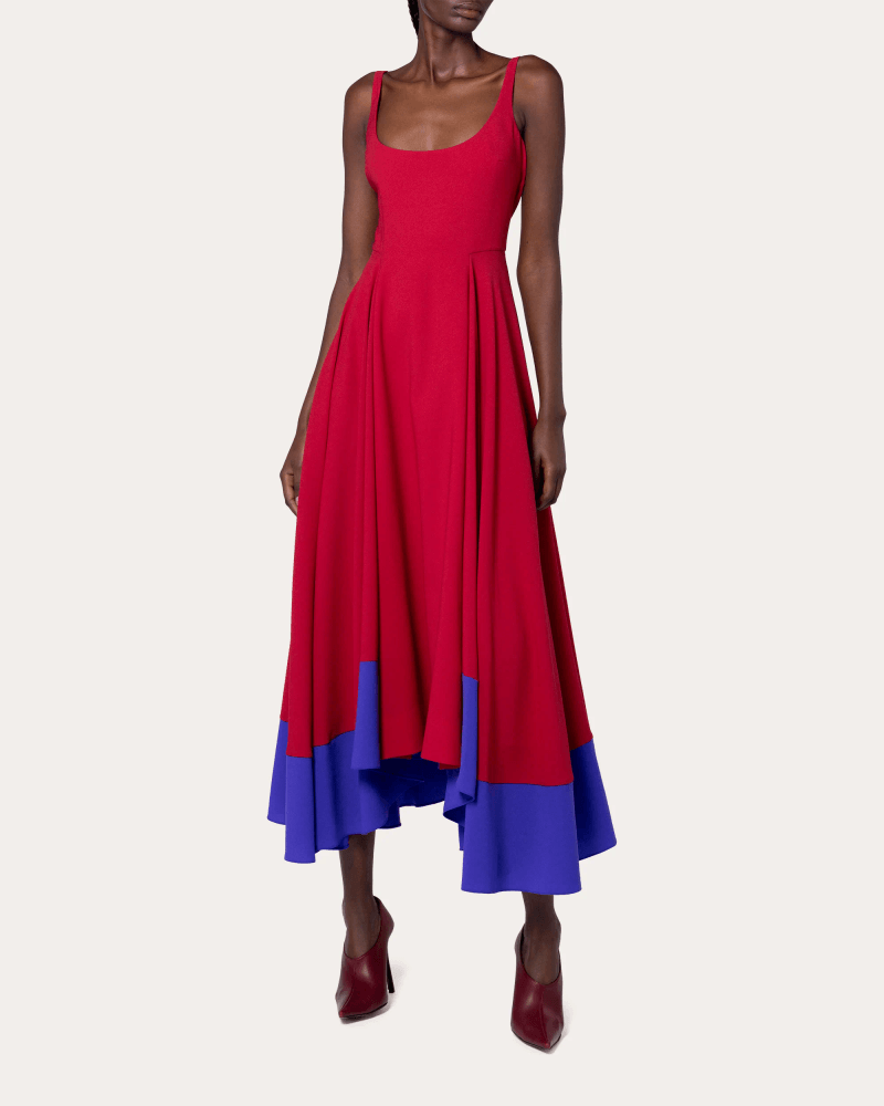 Roksanda Women's Awn Pleated Crepe Midi Dress in Red Polyester/Acetate/Silk