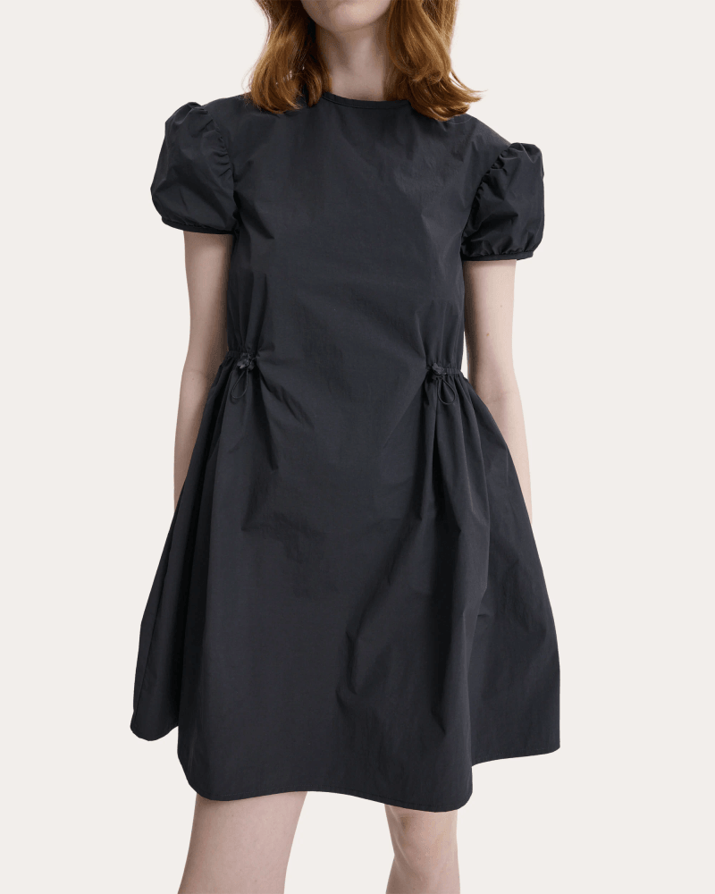 Cecilie Bahnsen Women's Carla Ripstop Puff-Sleeve Mini Dress in Black Nylon/Polyamide