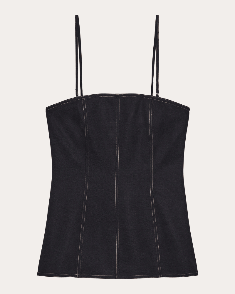 Helmut Lang Women's Minimal Topstitched Slip Bustier Top in Blue Wool/Denim/Polyester