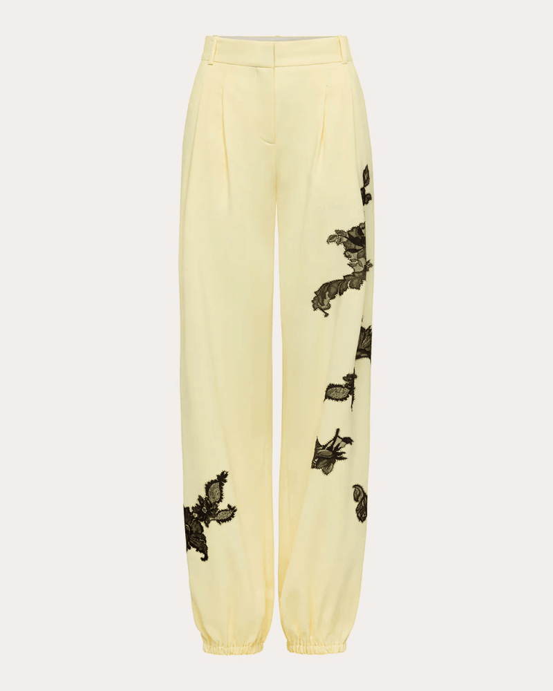 Hellessy Women's Clifton Lace Crepe Cinched Trousers in Yellow Polyester/Spandex