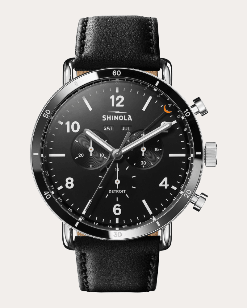 Shinola Men's Canfield Sport 45mm Chronograph Watch in Matte Black Leather