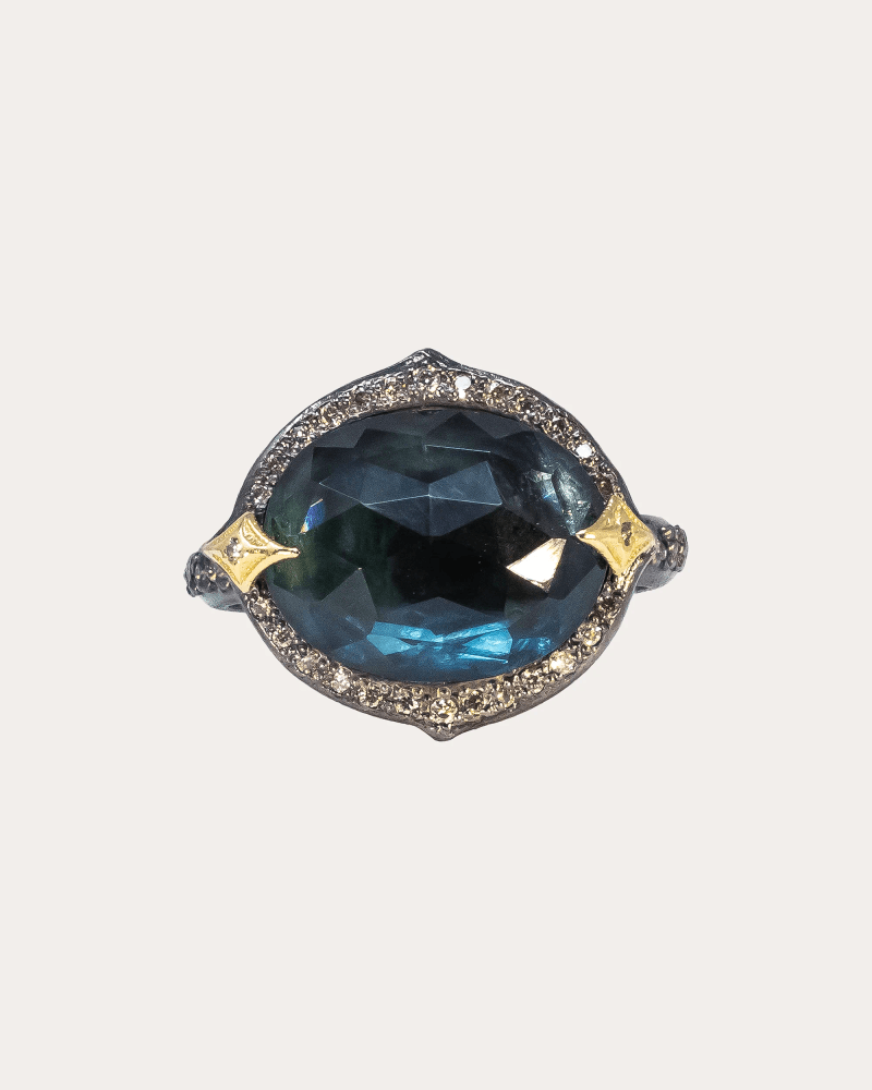 Armenta Women's 18K Gold Blackened Sterling Silver Topaz and Diamond Ring in Blue