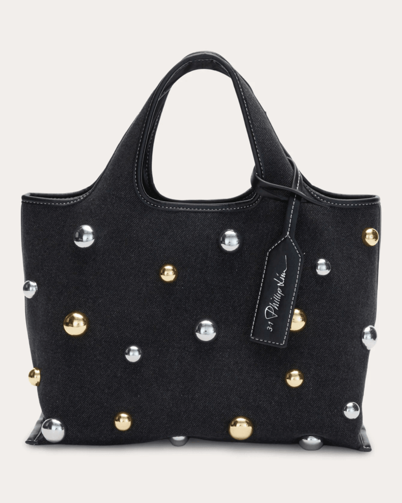 3.1 Phillip Lim Women's Mini Studded Denim Market Tote in Black Leather/Cotton/Denim