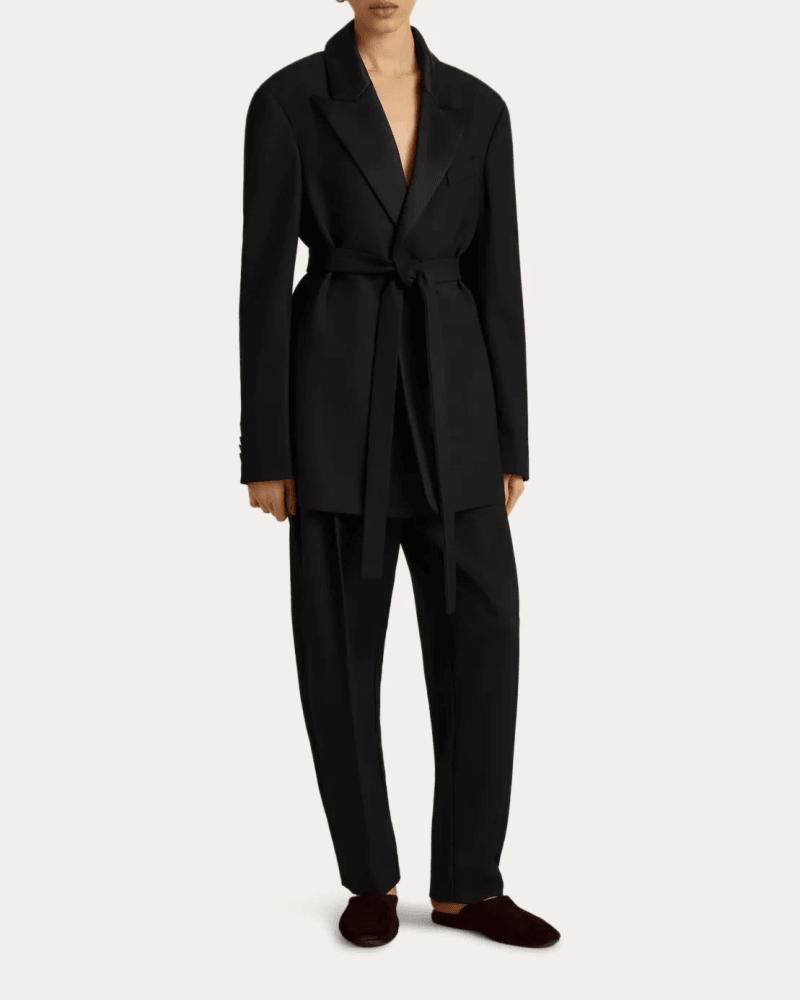 Marina Moscone Women's Wool Belted Boyfriend Blazer in Black