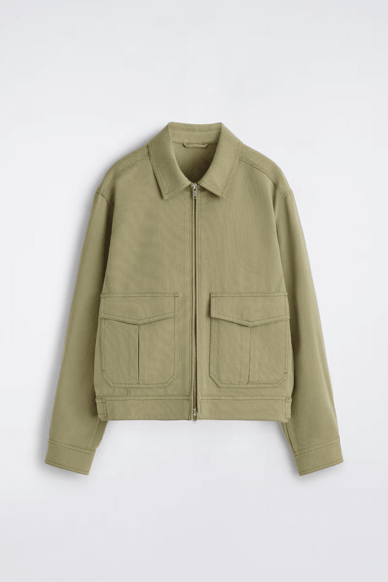 Cotton-Blend Zip-Up Utility Jacket