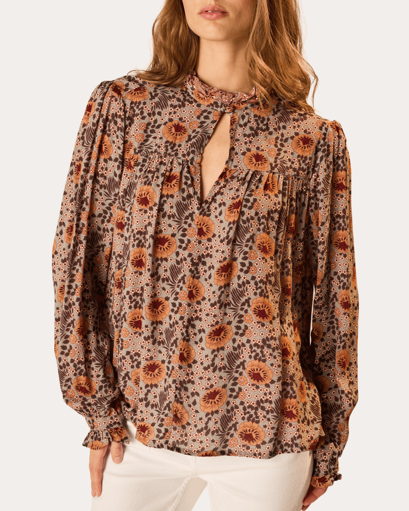 Natalie Martin Women's Georgia Floral Gathered Ruffle Top Rayon