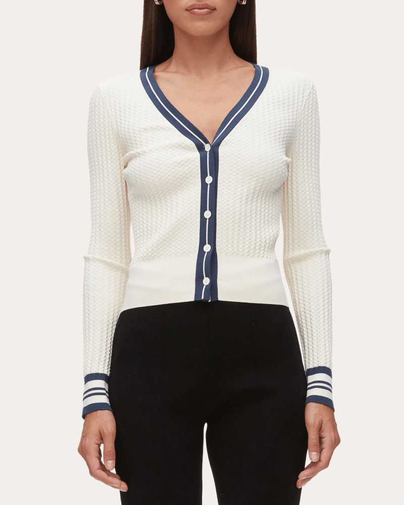 3.1 Phillip Lim Women's Textured Knit V-Neck Cardigan in White Viscose/Elastane/Polyester