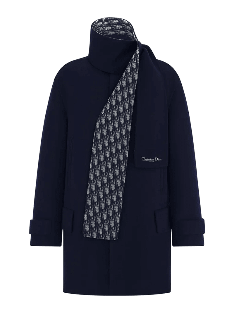 DOUBLE-FACED VIRGIN WOOL AND SILK SCARF COLLAR COAT - Christian Dior - Woman