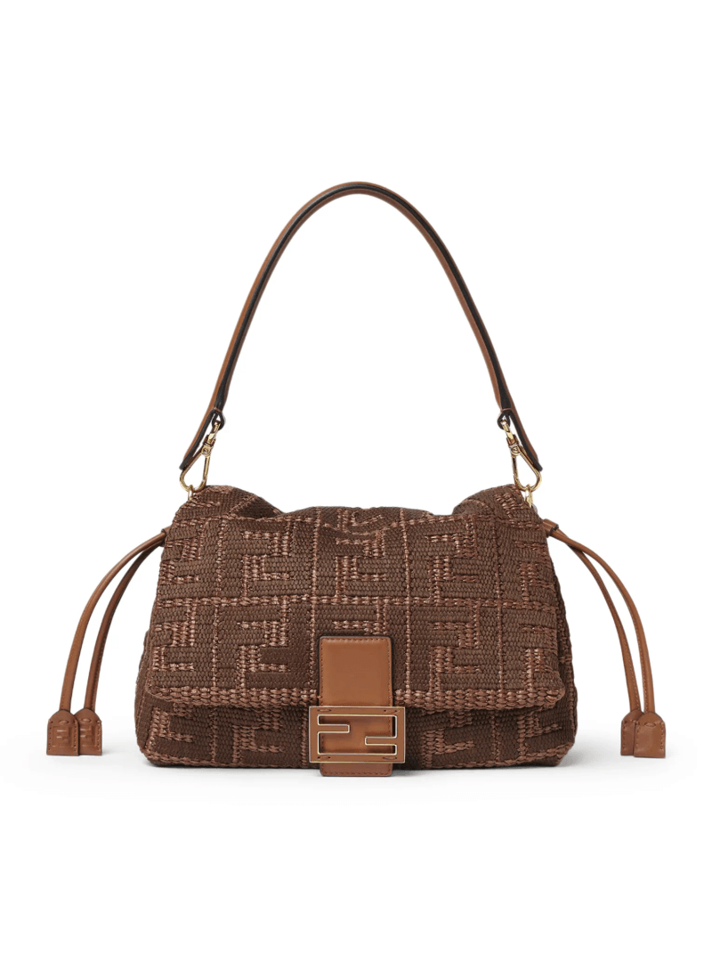 MAMMA BAGUETTE MEDIUM WOVEN RAFFIA BAG WITH FF SELLIER EMBROIDERY - Fendi - Woman
