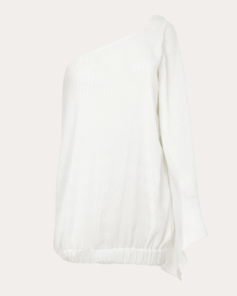 Francesca Miranda Women's Vera Pleated Blouson Asymmetric Mini Dress in White Polyester