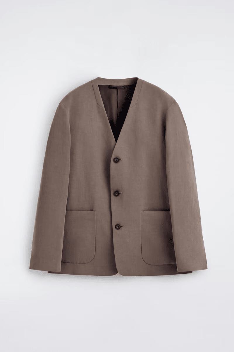 Collarless Linen-Blend Blazer