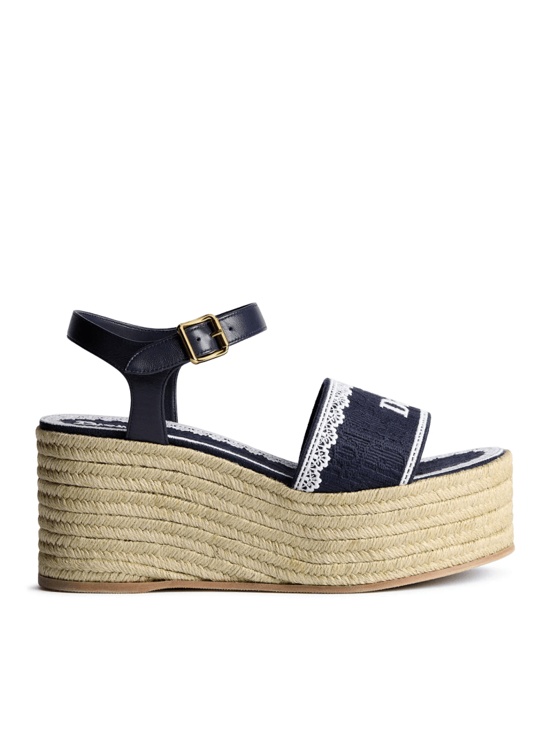 DIOR OBLIQUE EMBROIDERED COTTON DENTELLE WEDGE SANDAL - Christian Dior - Woman