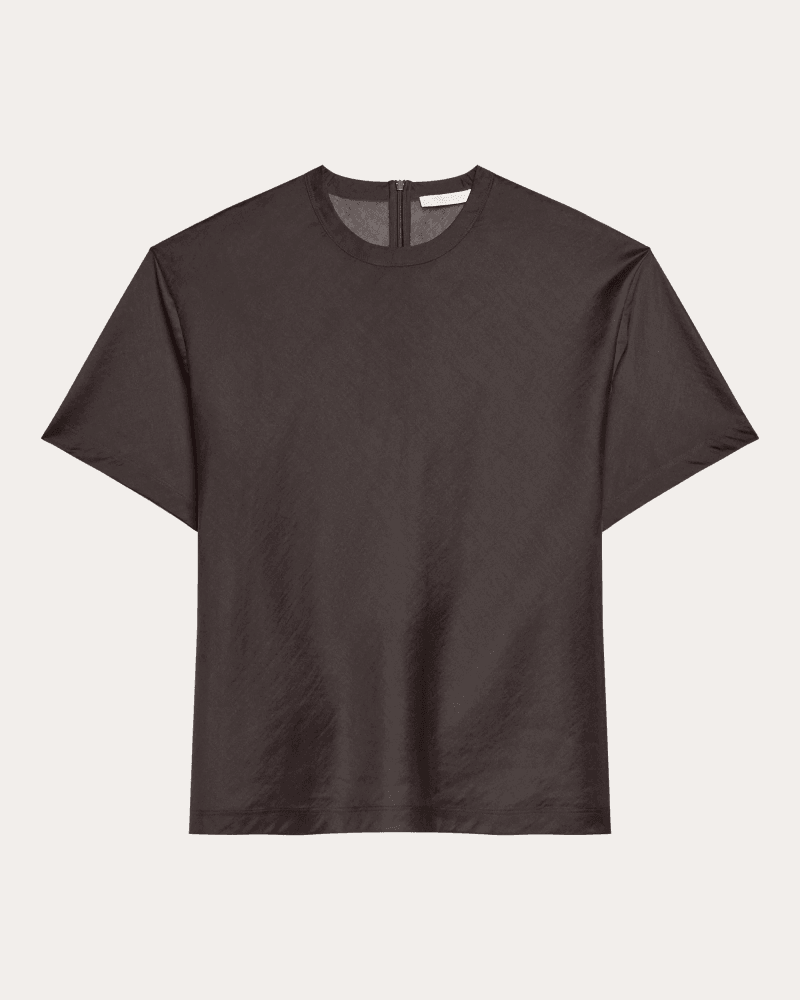 Helmut Lang Women's Sheer Airy Voile Relaxed T-Shirt in Brown Polyester/Tencel/Lyocell