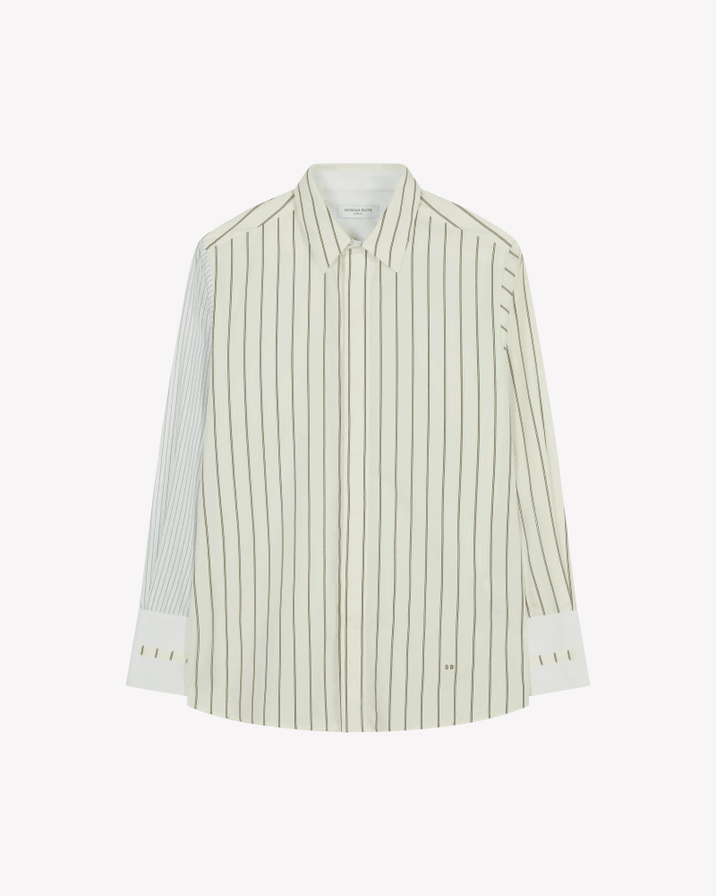 Cotton Oversized Shirt - Green Stripe