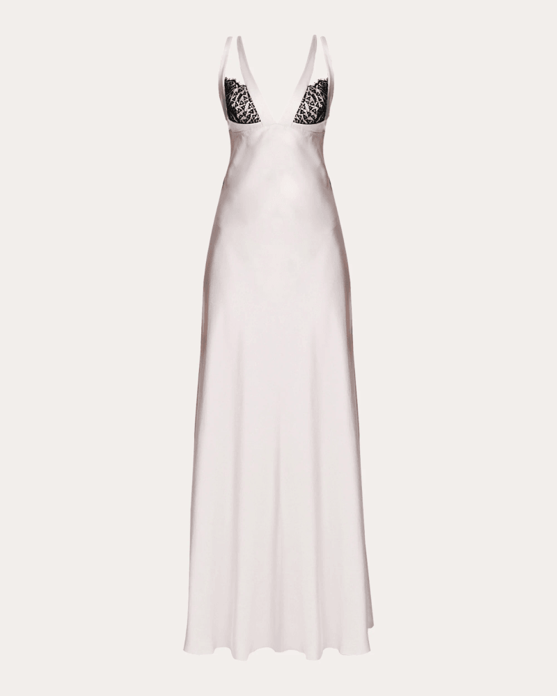 ROMUṠE Women's Eva Silk Lace Cutout Slip Maxi Dress in Ivory Silk/Cotton/Polyester