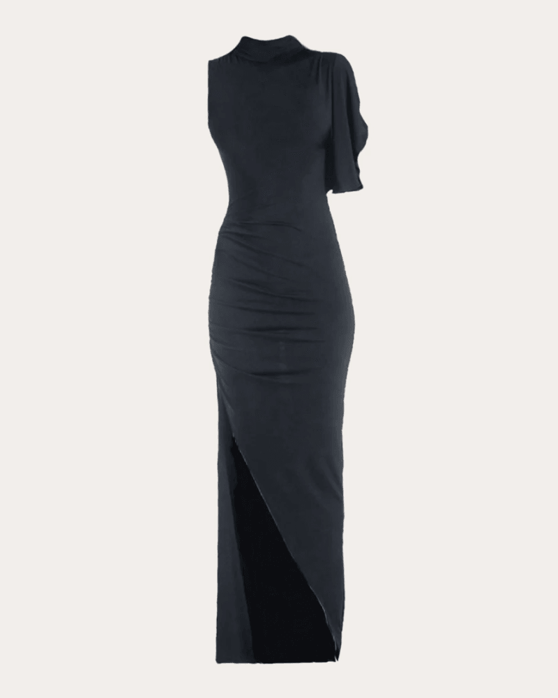 Francisco Arce Women's Ophi Asymmetric Gathered Gown in Black Polyester