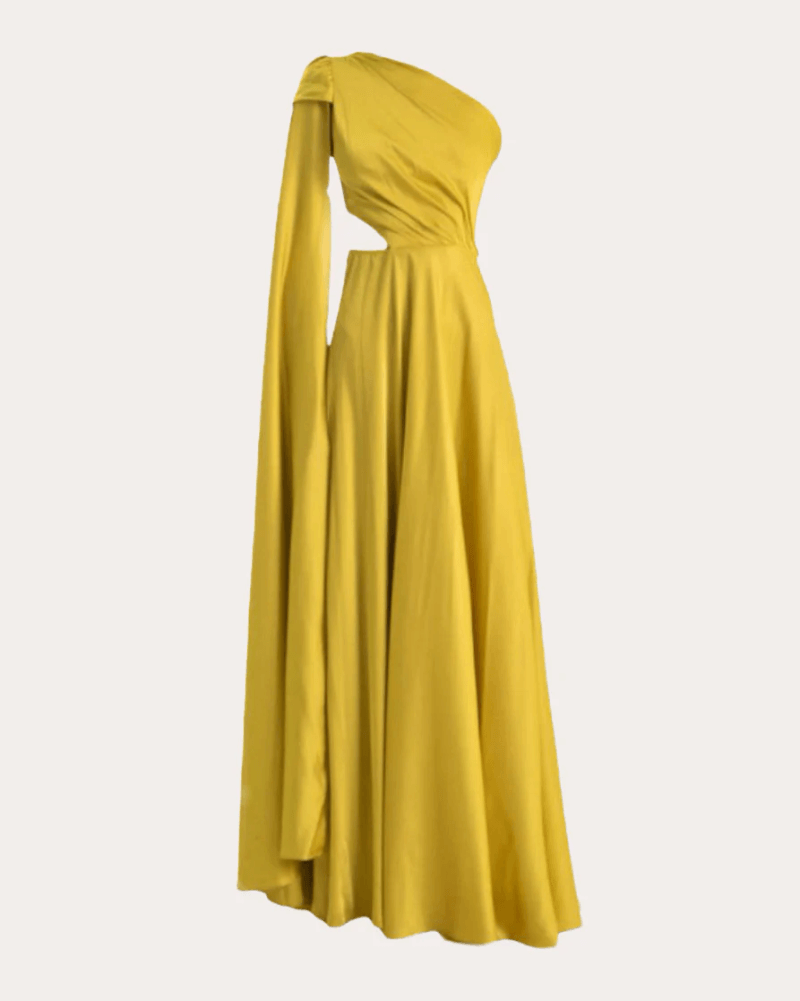 Francisco Arce Women's Hanah Silk Chiffon Cutout Drape Asymmetric Gown in Lime Silk/Polyester