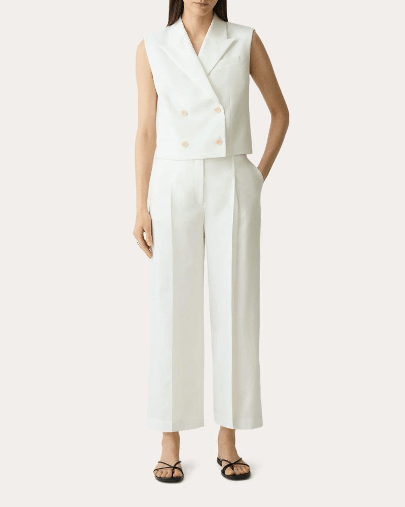 Theory Women's City Twill Peak Double-Breasted Vest in White Polyester