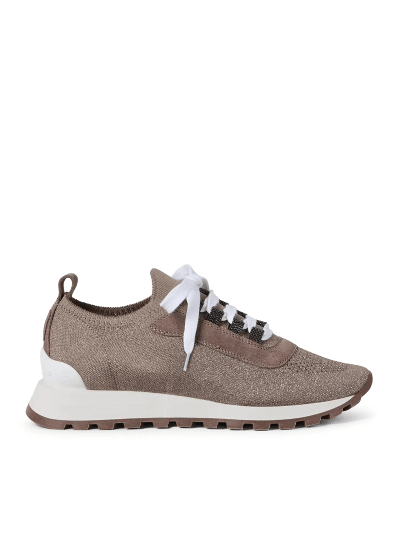 SPARKLING SUEDE AND COTTON MESH RUNNERS WITH SHINY EYELETS - Brunello Cucinelli - Woman