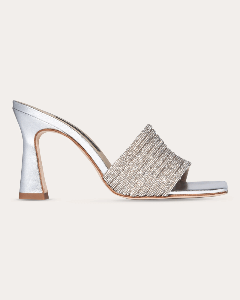 Chelsea Paris Women's Ace Crystal Metallic Leather Mule in Silver Crystals