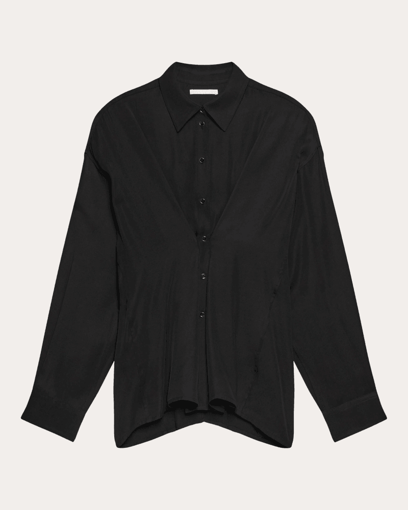 Helmut Lang Women's Lightweight Twill Cinched Shirt in Black Rayon