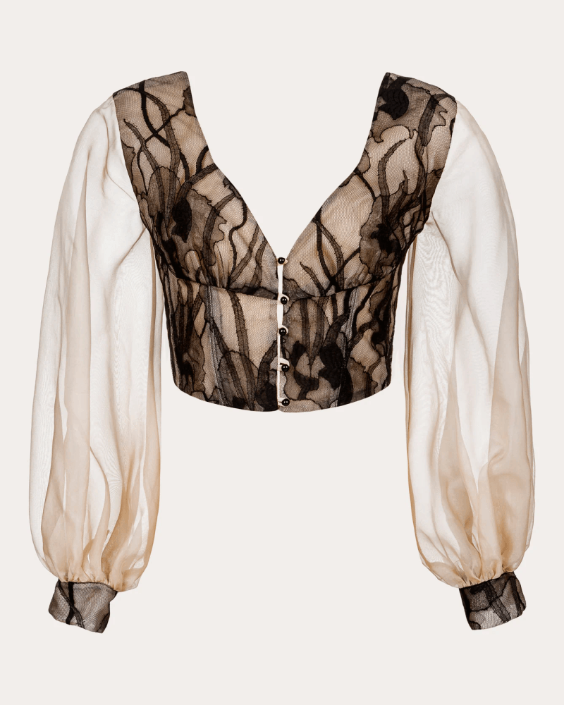 byVarga Women's Leana Silk Organza Lace Corset Blouse in Black Silk/Cotton/Polyamide
