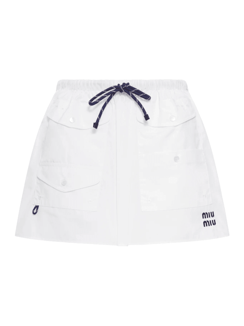 COTTON POPLIN MINI SKIRT WITH LOGO - Miu Miu - Woman