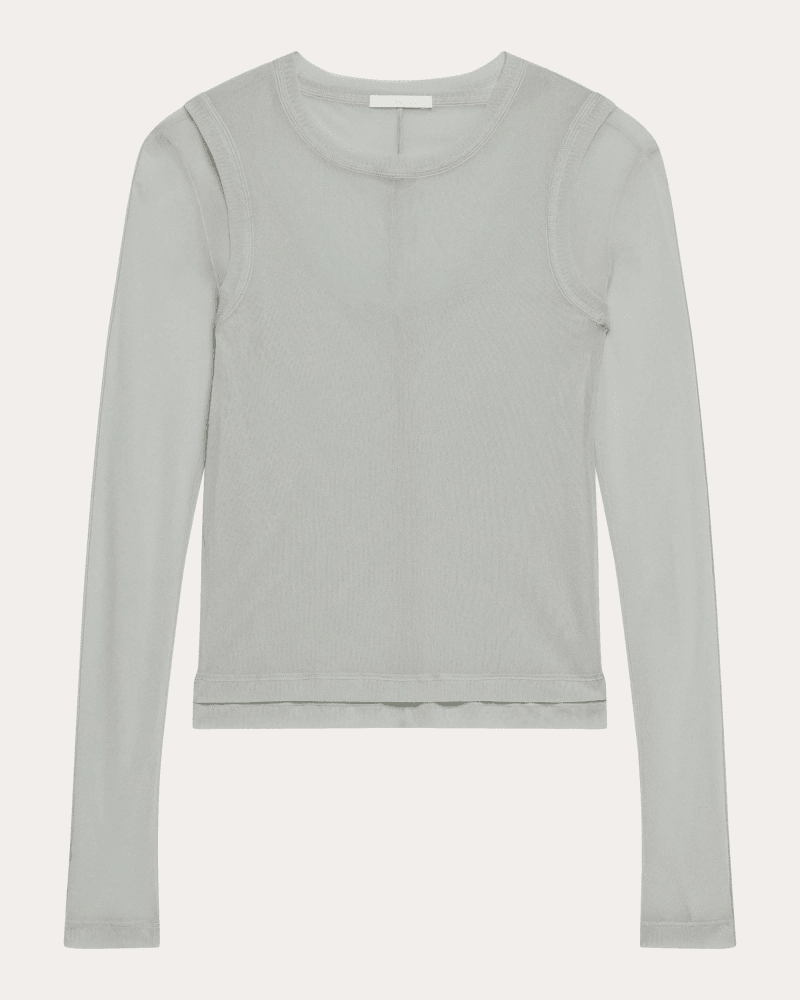Helmut Lang Women's Sheer Mesh Layered Long-Sleeve T-Shirt in Grey Mesh/Polyamide