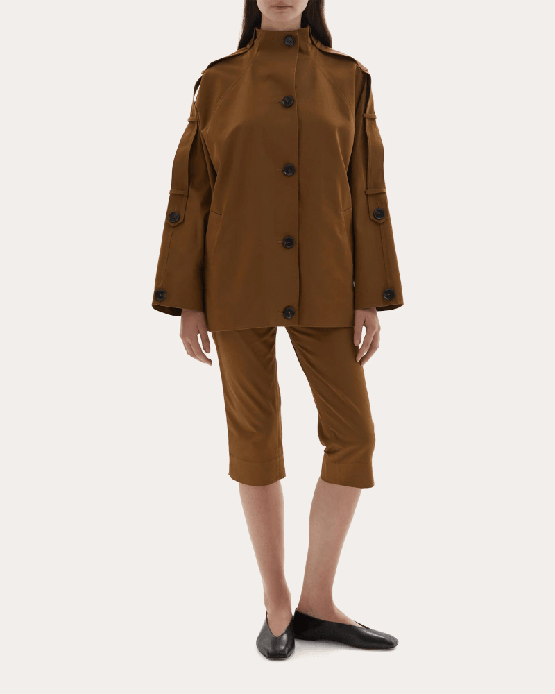 JOAEN Women's Sara Cotton Oversized Trench Jacket in Green Cotton/Viscose