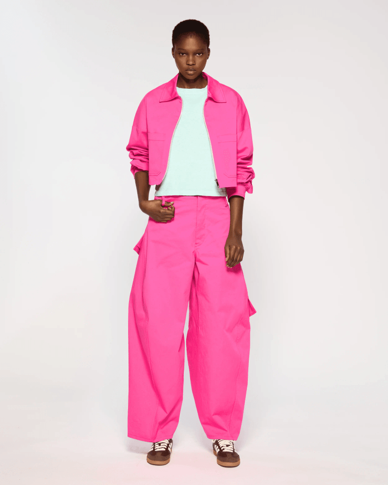 Cotton Gabardine Barrel Leg Cargo Trouser - Bright Pink
