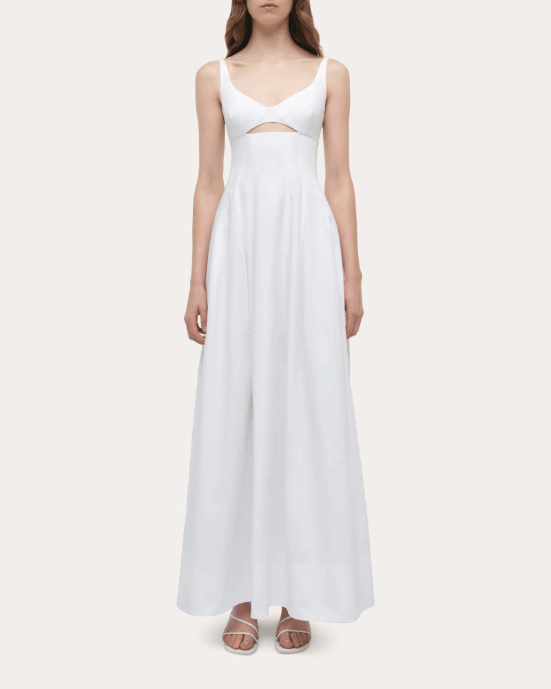 SIMKHAI Women's Maddy Poplin Cutout Empire-Waist Midi Dress in White Cotton/Polyester