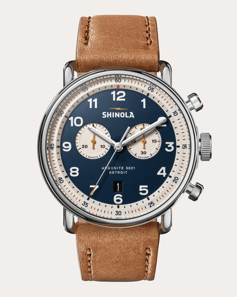 Shinola Men's Canfield C56 43mm Two-Eye Chronograph Watch in Continental Blue Leather