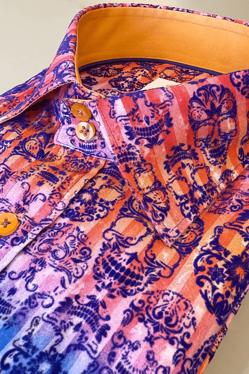 SKULL FLOCKING SHIRT WITH GRADIENT TIE-DYE LUXURY TEXTURED FINISH
