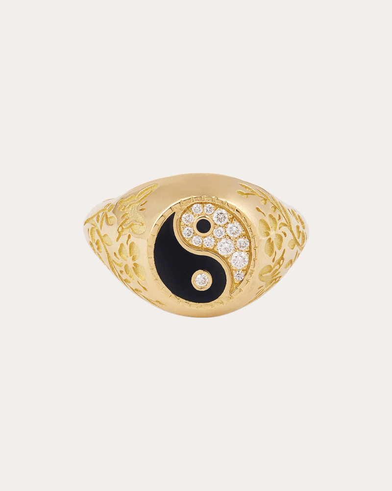 MYSTERYJOY Women's Diamond & 18k Gold Small Yin Yang Signet Ring in Yellow Gold