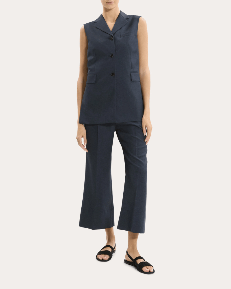Theory Women's City Twill Wide Crop Pull-On Pants in Blue Polyester