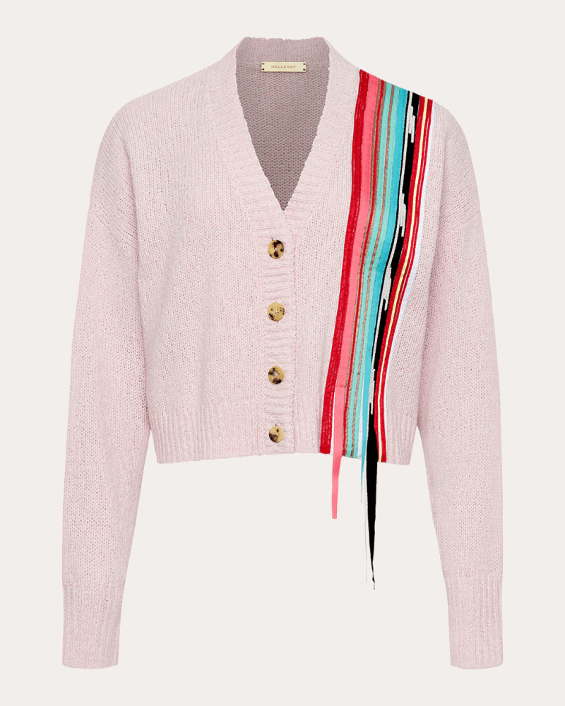 Hellessy Women's Kane Knit Grosgrain Ribbon Cardigan in Pink Wool/Cotton/Nylon