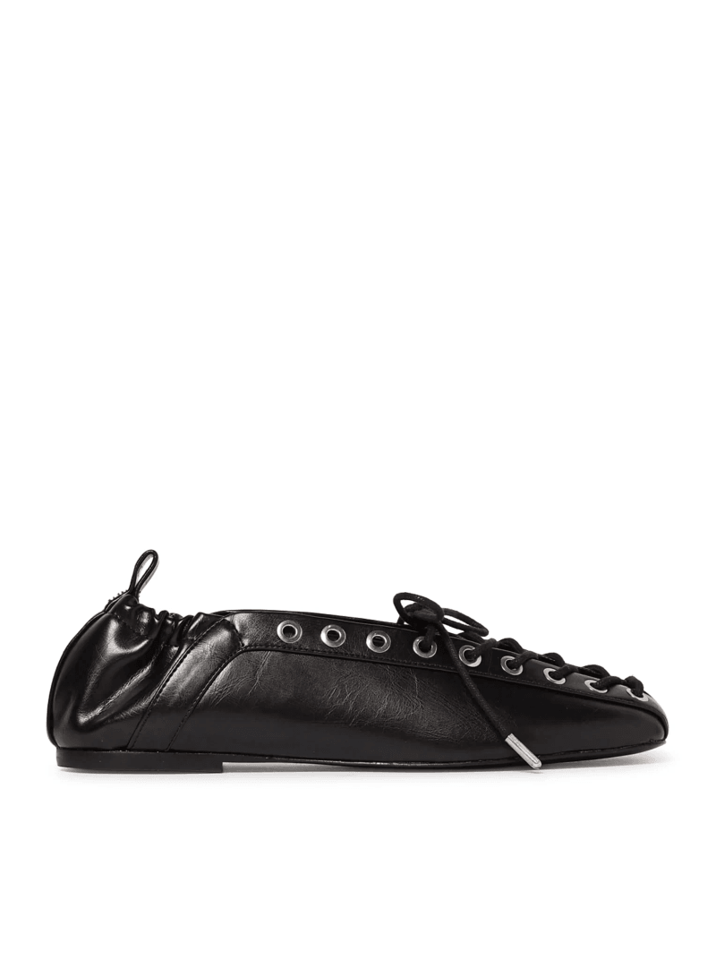 BLACK OLEATEX LACE-UP BALLET FLATS - Ganni - Woman