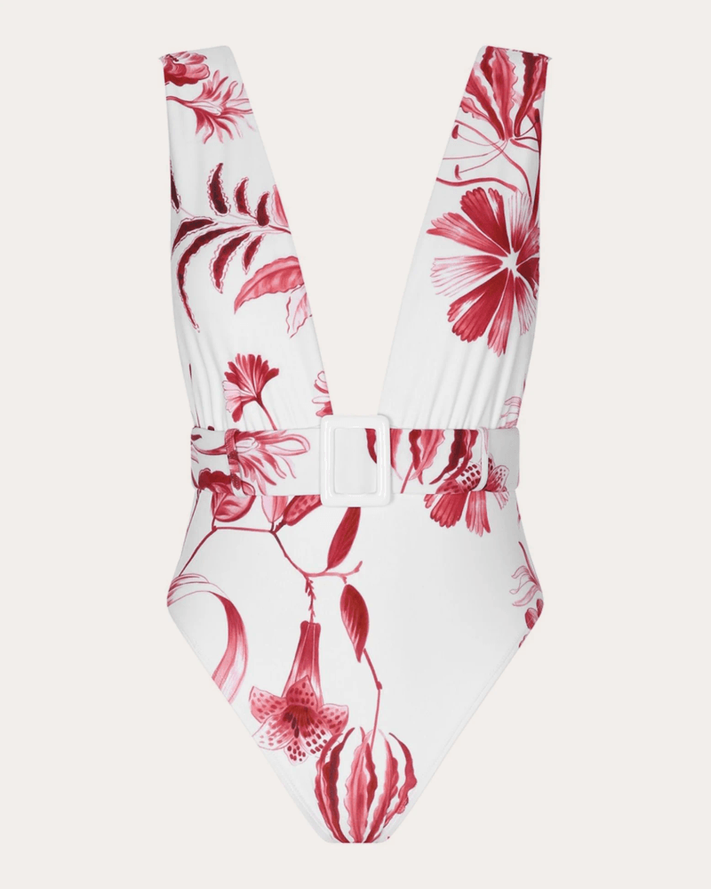 Aguaclara Women's La Vie Rouge Belted Plunge One-Piece in Red Elastane/Polyamide
