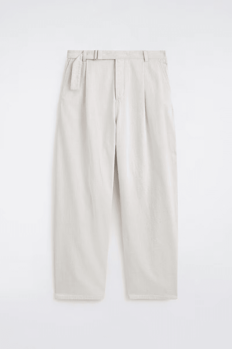 Belted Denim Relaxed-Fit Barrel-Leg Trousers